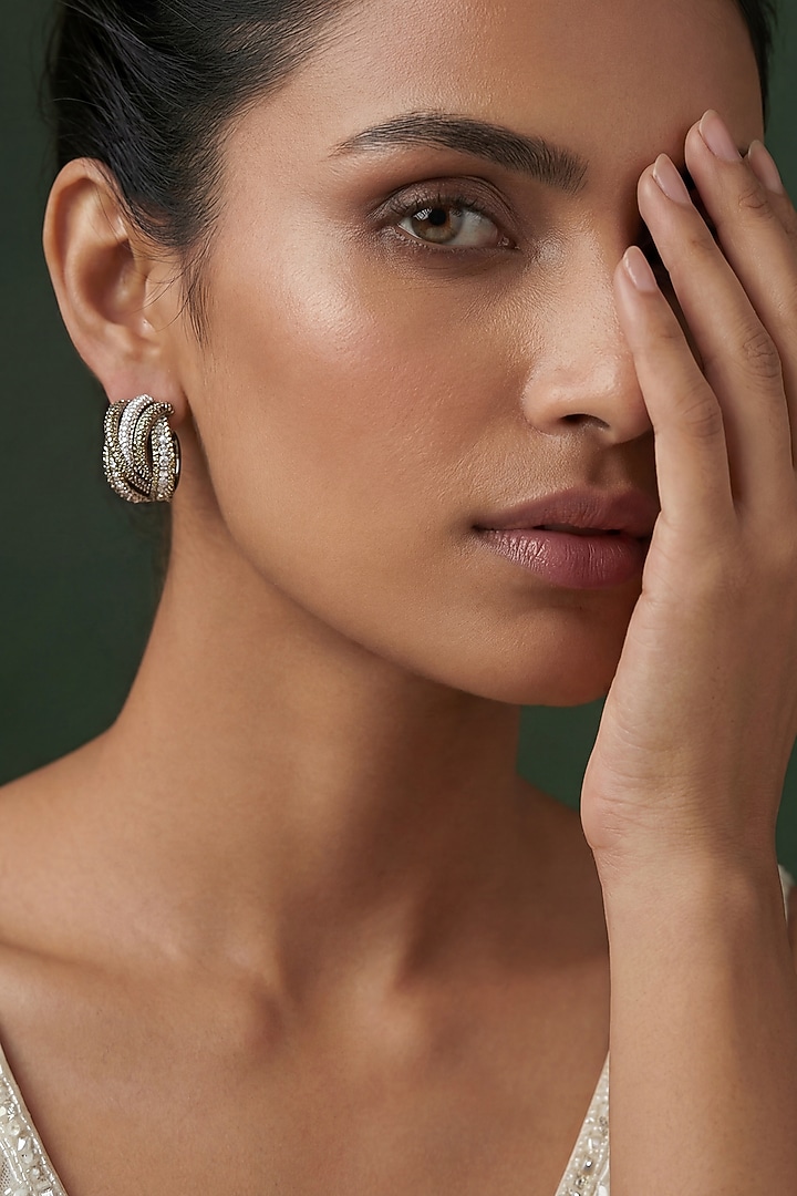 White Rhodium Finish Pave-Set Zircon Hoop Earrings by Prihan Luxury Jewelry at Pernia's Pop Up Shop