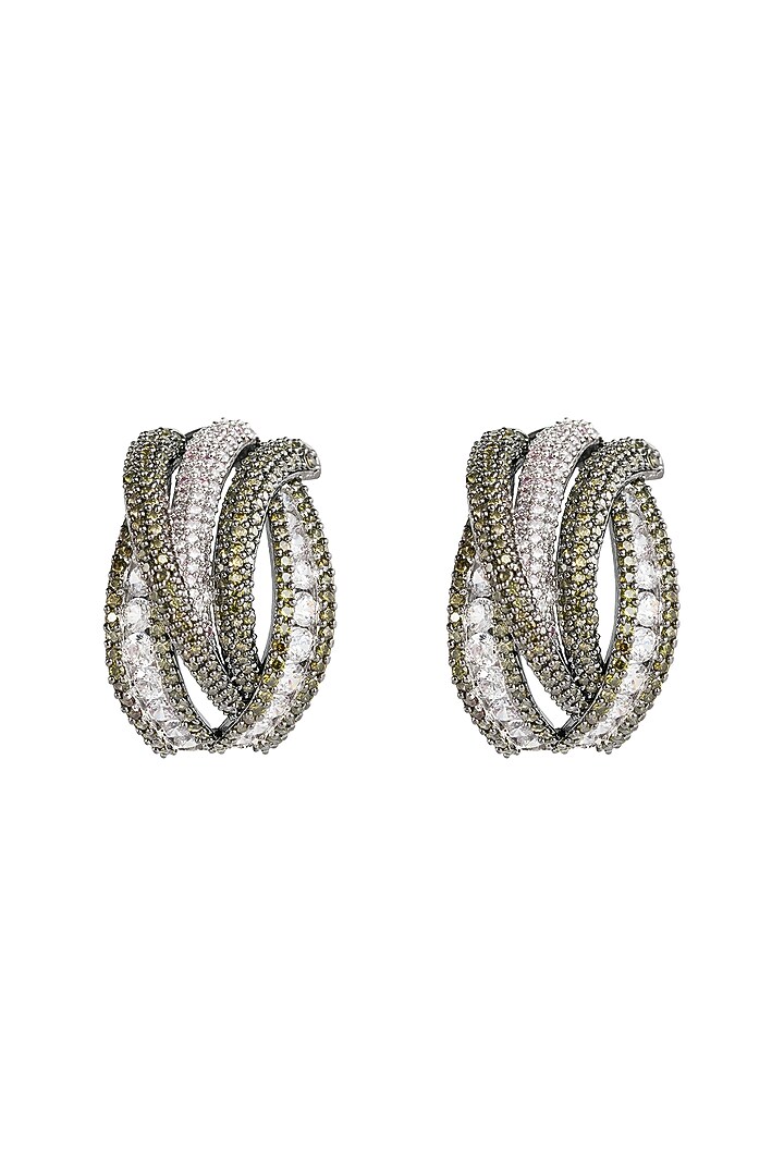 White Rhodium Finish Pave-Set Zircon Hoop Earrings by Prihan Luxury Jewelry at Pernia's Pop Up Shop