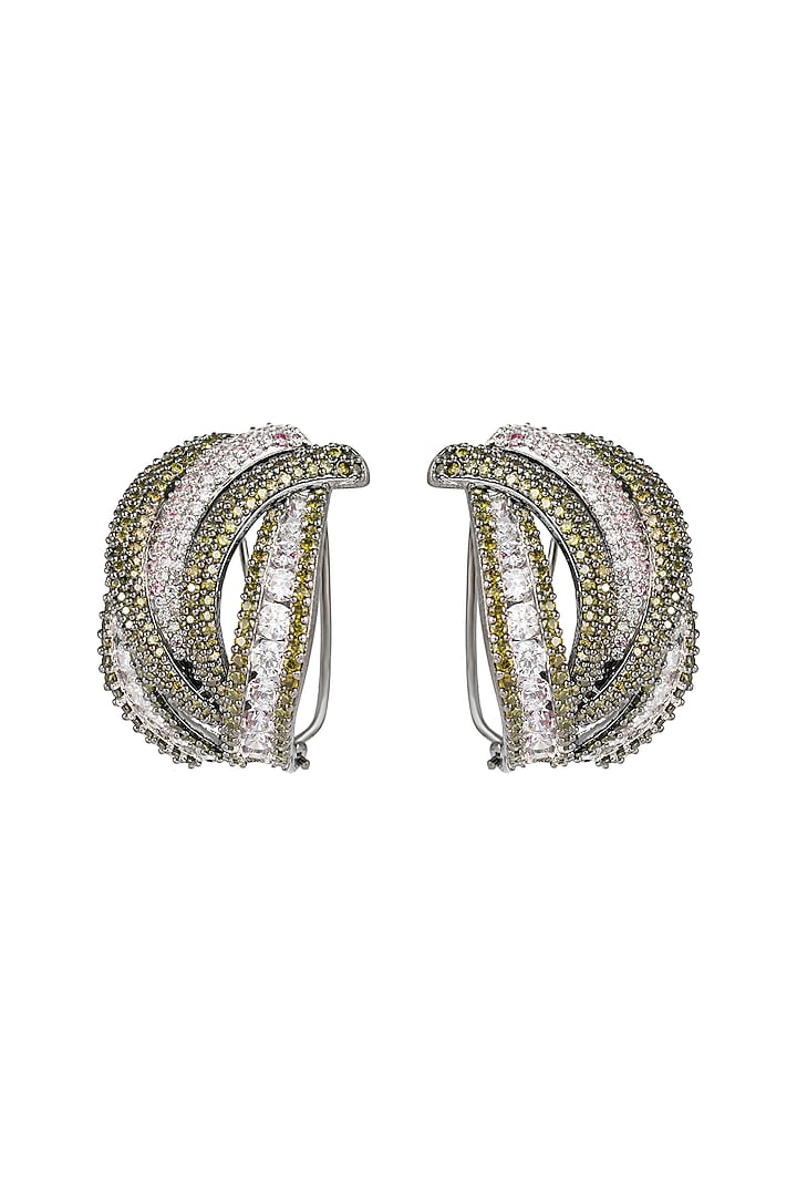White Rhodium Finish Pave-Set Zircon Hoop Earrings by Prihan Luxury Jewelry at Pernia's Pop Up Shop