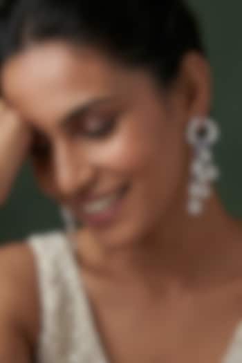 White Rhodium Finish Purple & White Zircons Chandelier Hoop Earrings by Prihan Luxury Jewelry at Pernia's Pop Up Shop
