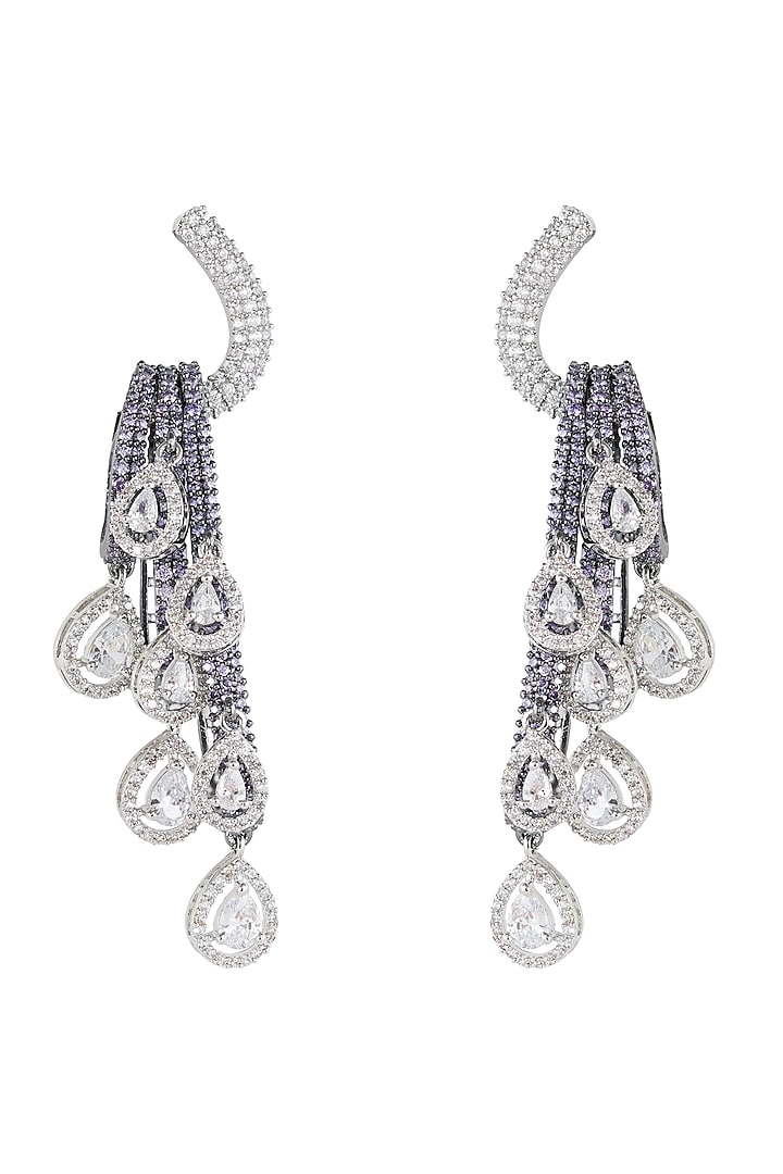 White Rhodium Finish Purple & White Zircons Chandelier Hoop Earrings by Prihan Luxury Jewelry at Pernia's Pop Up Shop