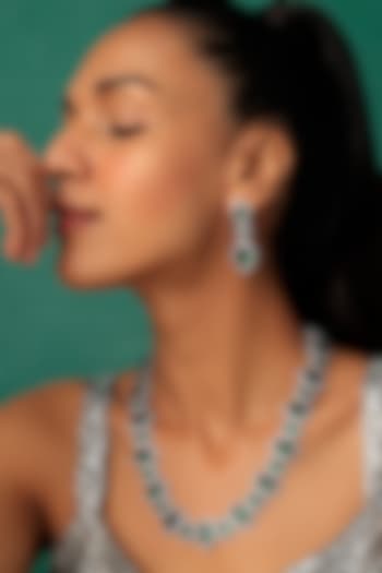 White Finish Emerald Stone Necklace Set by Prihan Luxury Jewelry at Pernia's Pop Up Shop