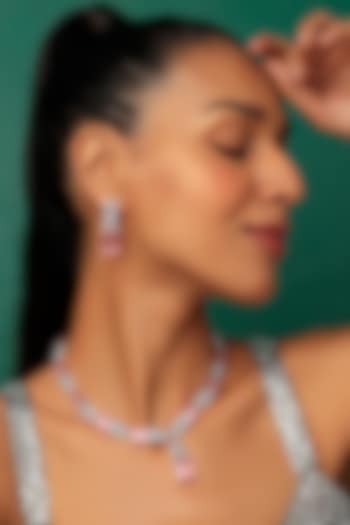 White Finish Pink Quartz Necklace Set by Prihan Luxury Jewelry