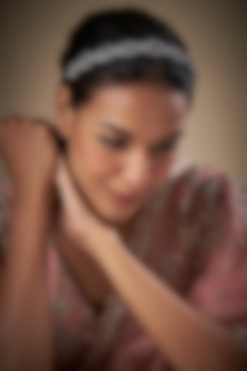 White Rhodium Finish Zircon & Emerald Mathapatti by Prihan Luxury Jewelry at Pernia's Pop Up Shop