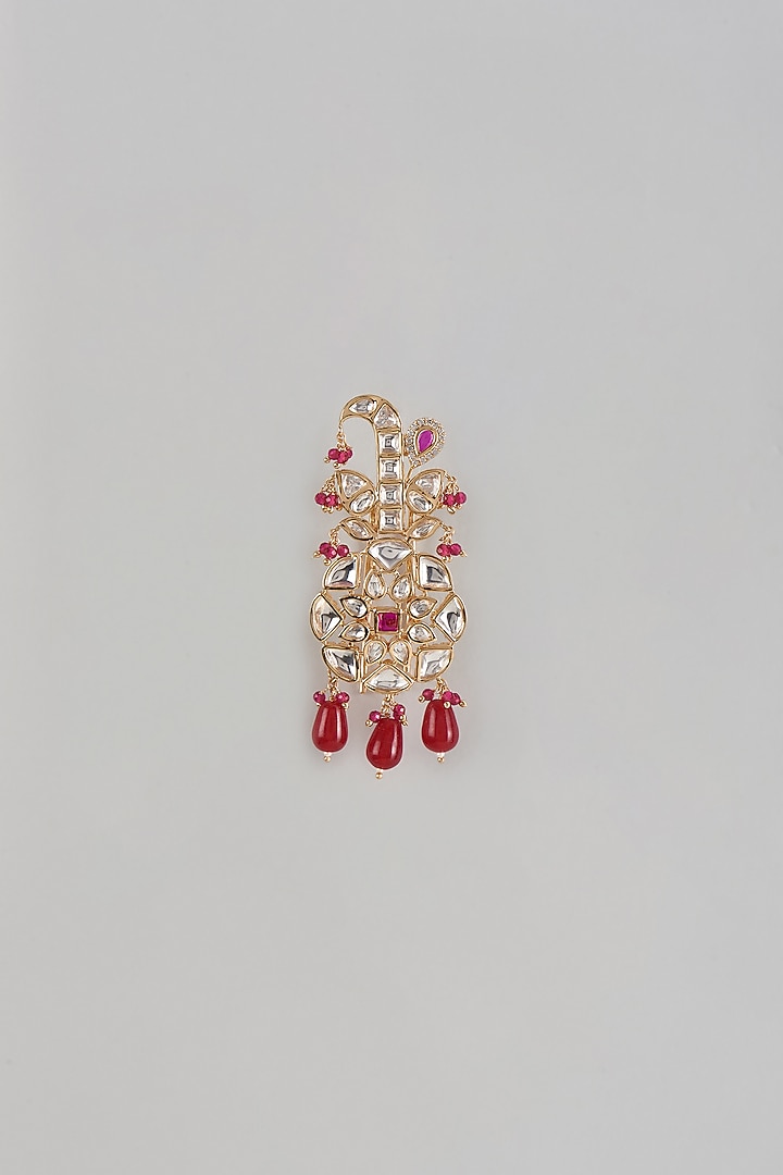 Gold Finish Kundan Polki & Ruby Drop Kalangi by Prihan Luxury Jewelry at Pernia's Pop Up Shop