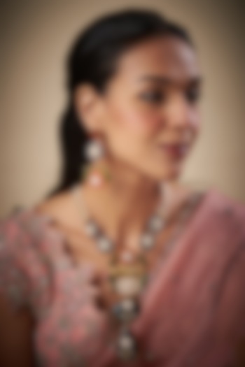 Two Tone Finish Multi-Colored Semi-Precious Stone Long Necklace Set by Prihan Luxury Jewelry at Pernia's Pop Up Shop