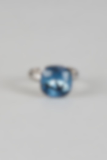 White Rhodium Finish Blue Swarovski Ring by Prihan Luxury Jewelry at Pernia's Pop Up Shop