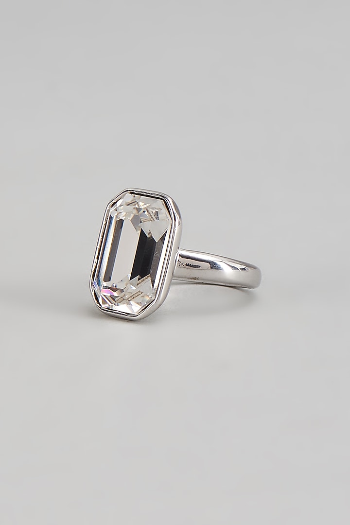 White Rhodium Finish Swarovski Ring by Prihan Luxury Jewelry at Pernia's Pop Up Shop