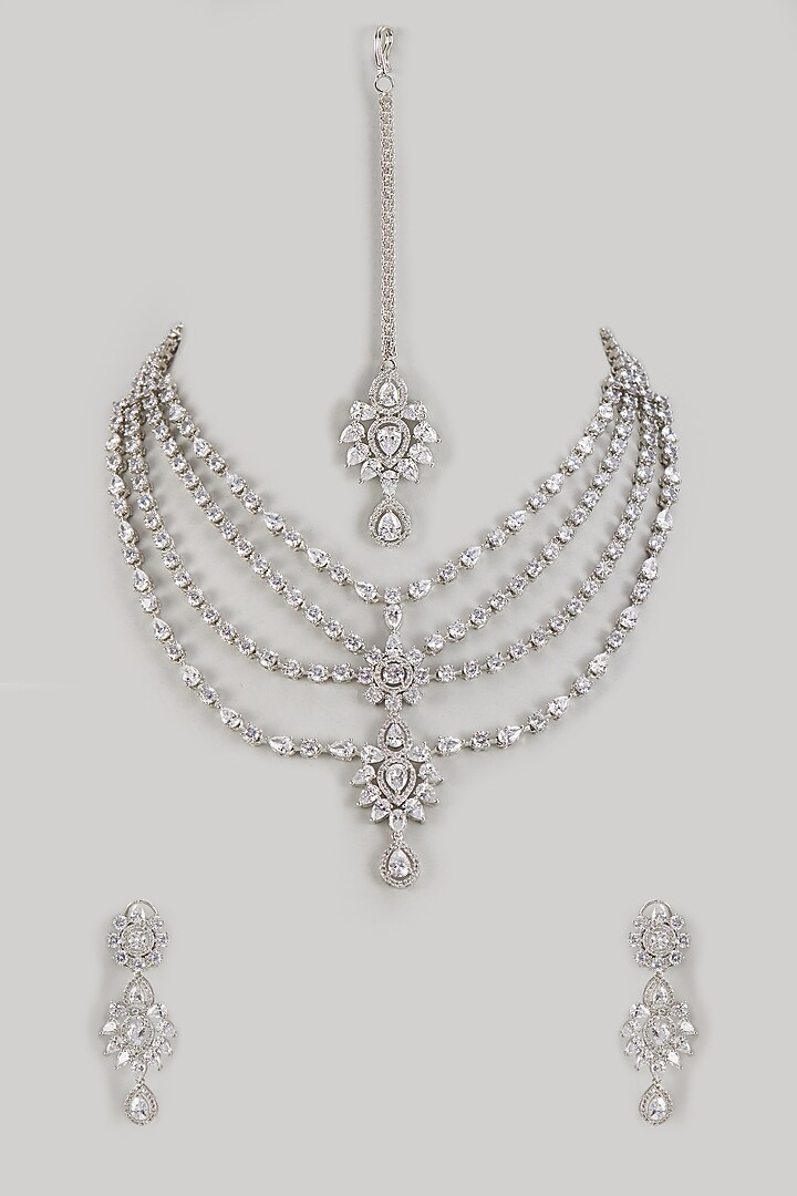White Finish Zircon Necklace Set by Prihan Luxury Jewelry at Pernia's Pop Up Shop