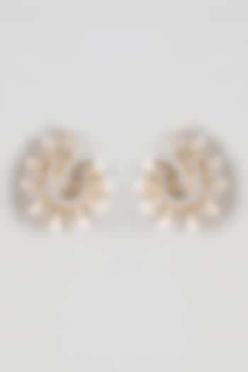 Two-Tone Finish Zircon Stud Earrings by Prihan Luxury Jewelry