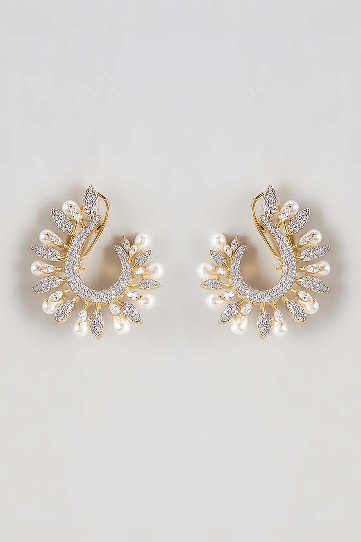 Two-Tone Finish Zircon Stud Earrings by Prihan Luxury Jewelry