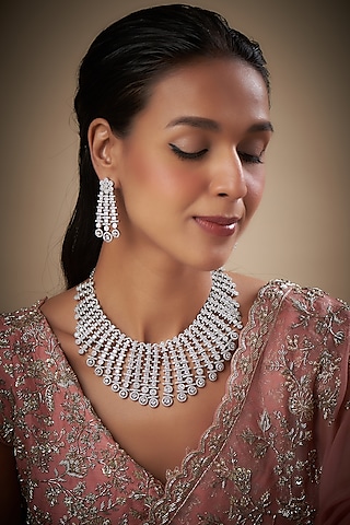 White Finish Zircon Necklace Set by Prihan Luxury Jewelry