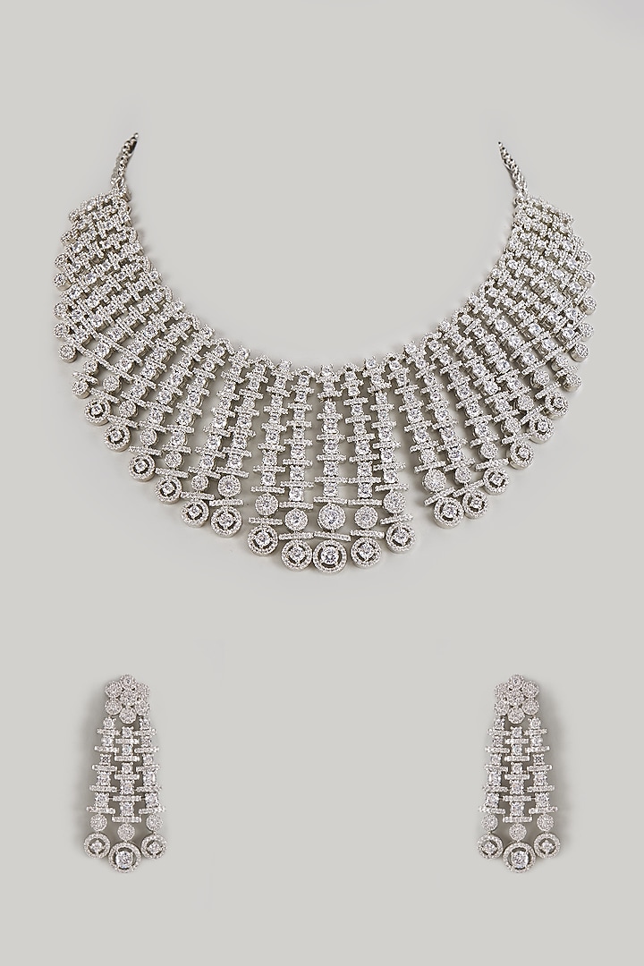 White Finish Zircon Necklace Set by Prihan Luxury Jewelry at Pernia's Pop Up Shop