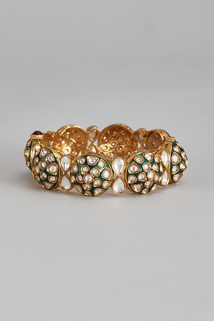 Gold Finish Kundan Polki Bracelet by Prihan Luxury Jewelry at Pernia's Pop Up Shop
