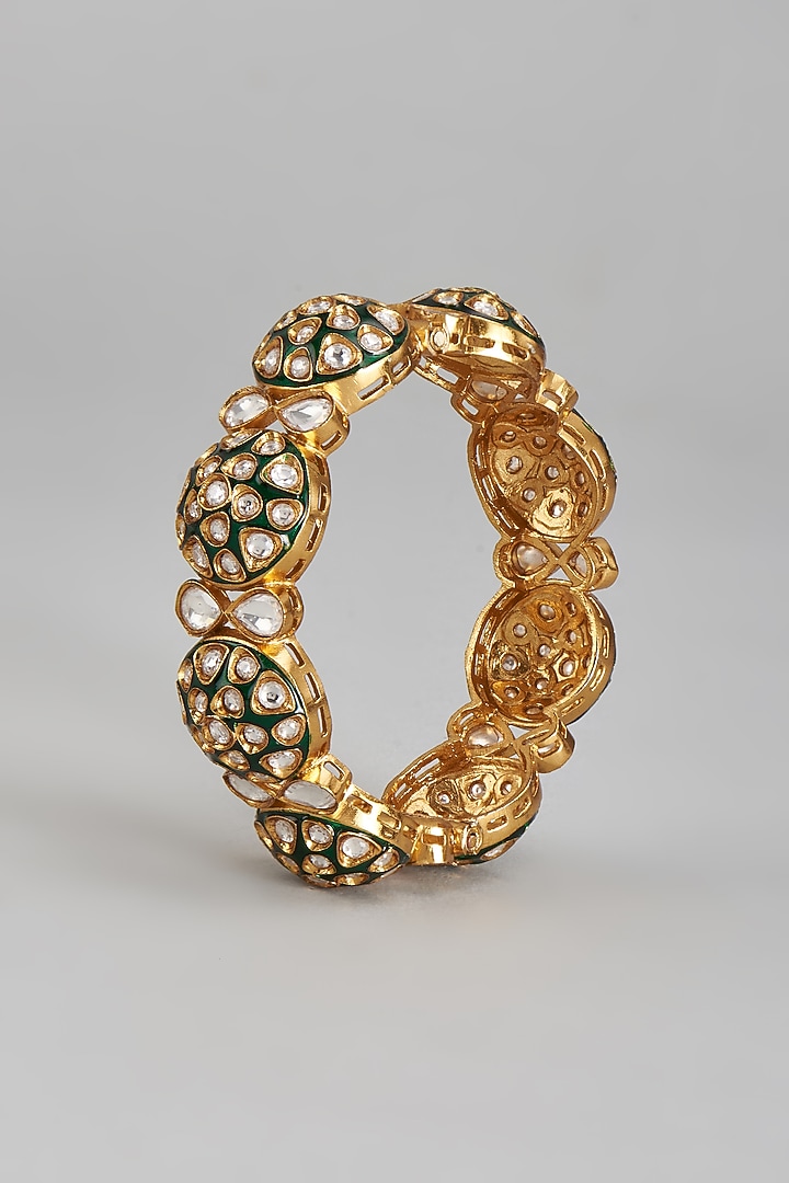 Gold Finish Kundan Polki Bracelet by Prihan Luxury Jewelry at Pernia's Pop Up Shop