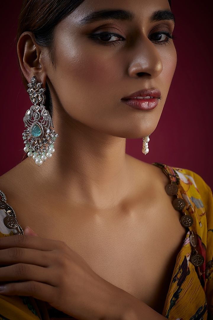 Two-Tone Finish Zircon Dangler Earrings by Prihan Luxury Jewelry at Pernia's Pop Up Shop