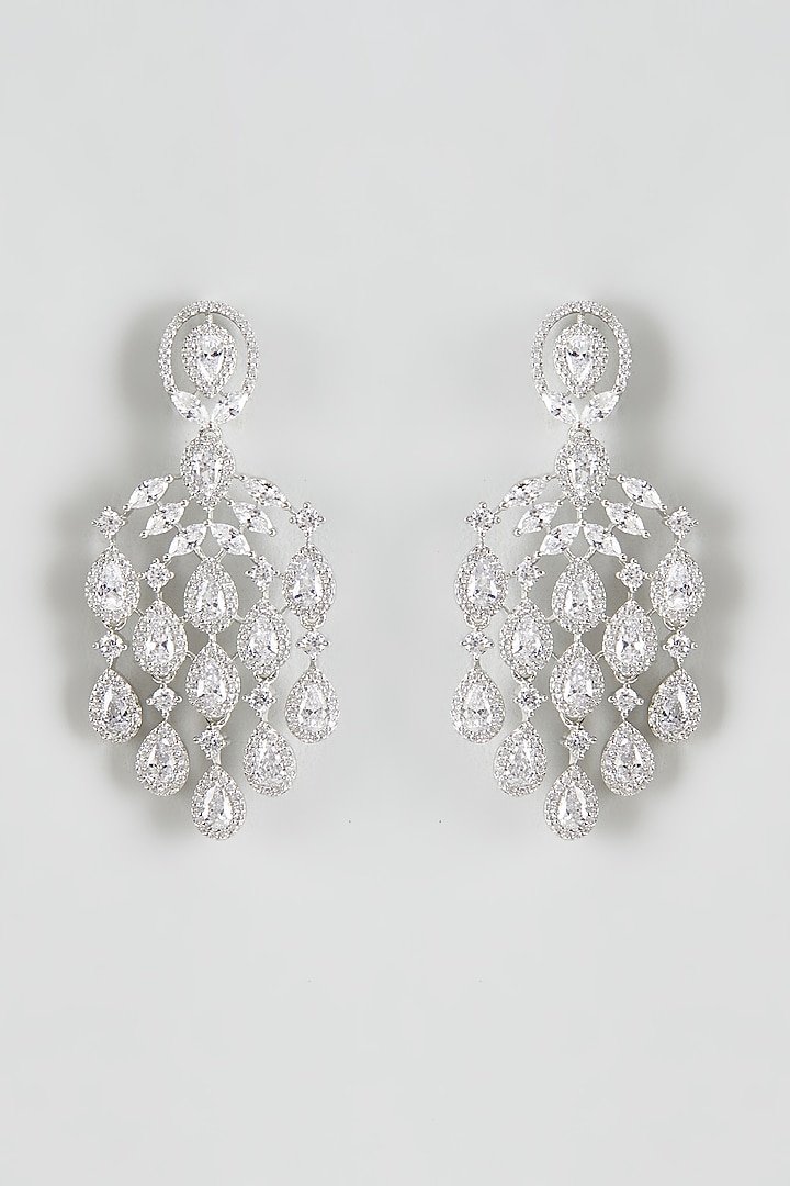 White Finish Zircon Dangler Earrings by Prihan Luxury Jewelry at Pernia's Pop Up Shop