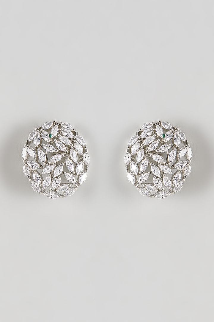 White Finish Zircon Stud Earrings by Prihan Luxury Jewelry at Pernia's Pop Up Shop