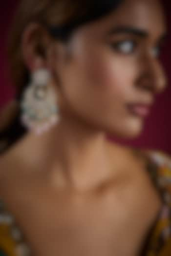 Gold Finish Kundan Polki & Shell Pearl Chandbali Earrings by Prihan Luxury Jewelry at Pernia's Pop Up Shop