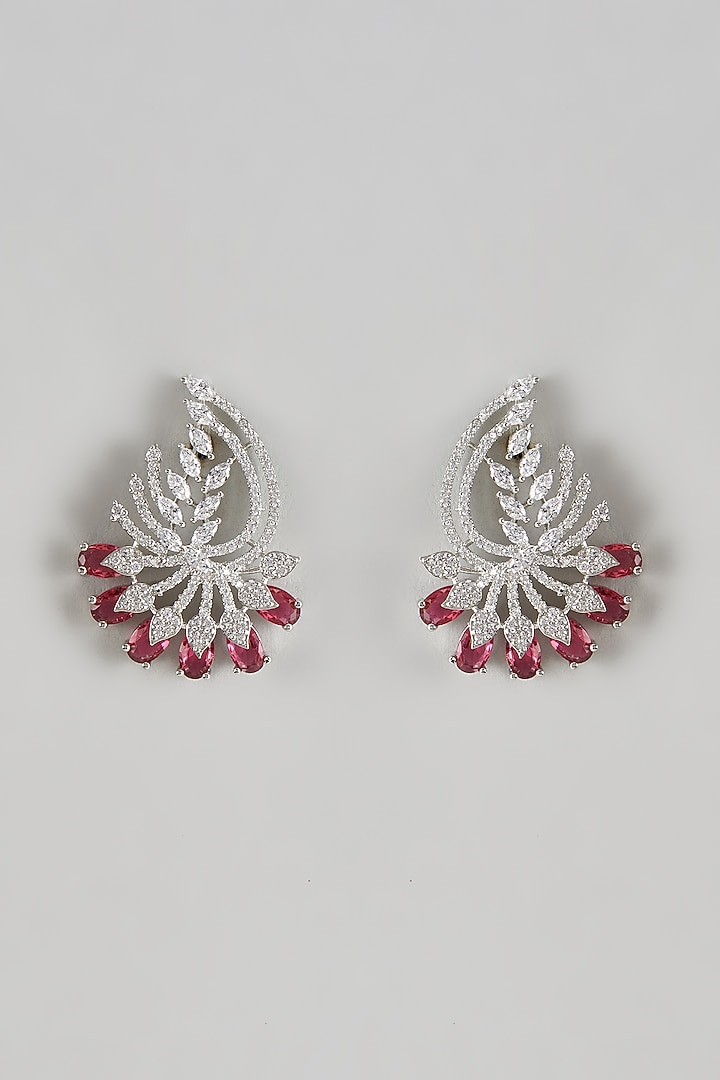 White Finish Zircon & Synthetic Ruby Dangler Earrings by Prihan Luxury Jewelry at Pernia's Pop Up Shop