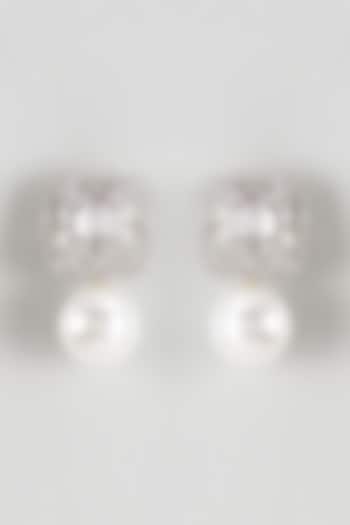 White Finish Zircon & Shell Pearl Dangler Earrings by Prihan Luxury Jewelry at Pernia's Pop Up Shop