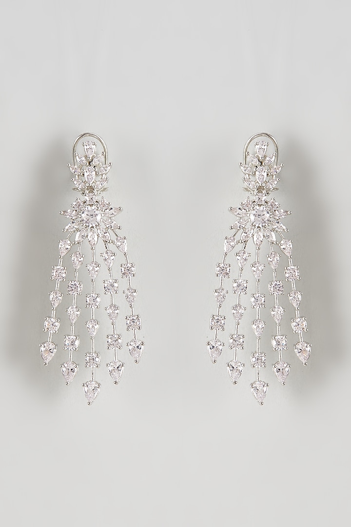 White Finish Zircon Dangler Earrings by Prihan Luxury Jewelry at Pernia's Pop Up Shop