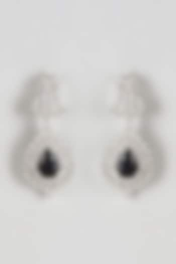 White Finish Zircon & Black Onyx Dangler Earrings by Prihan Luxury Jewelry at Pernia's Pop Up Shop