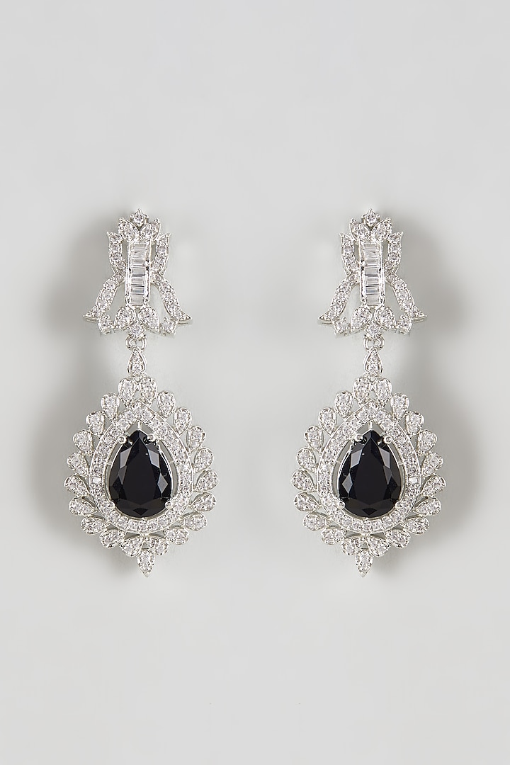 White Finish Zircon & Black Onyx Dangler Earrings by Prihan Luxury Jewelry at Pernia's Pop Up Shop