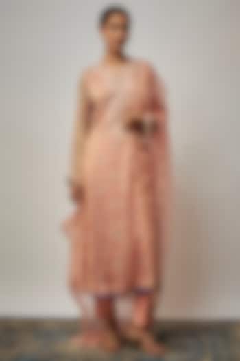 Peach Tissue Organza Embroidered Kurta Set by Prisha's at Pernia's Pop Up Shop