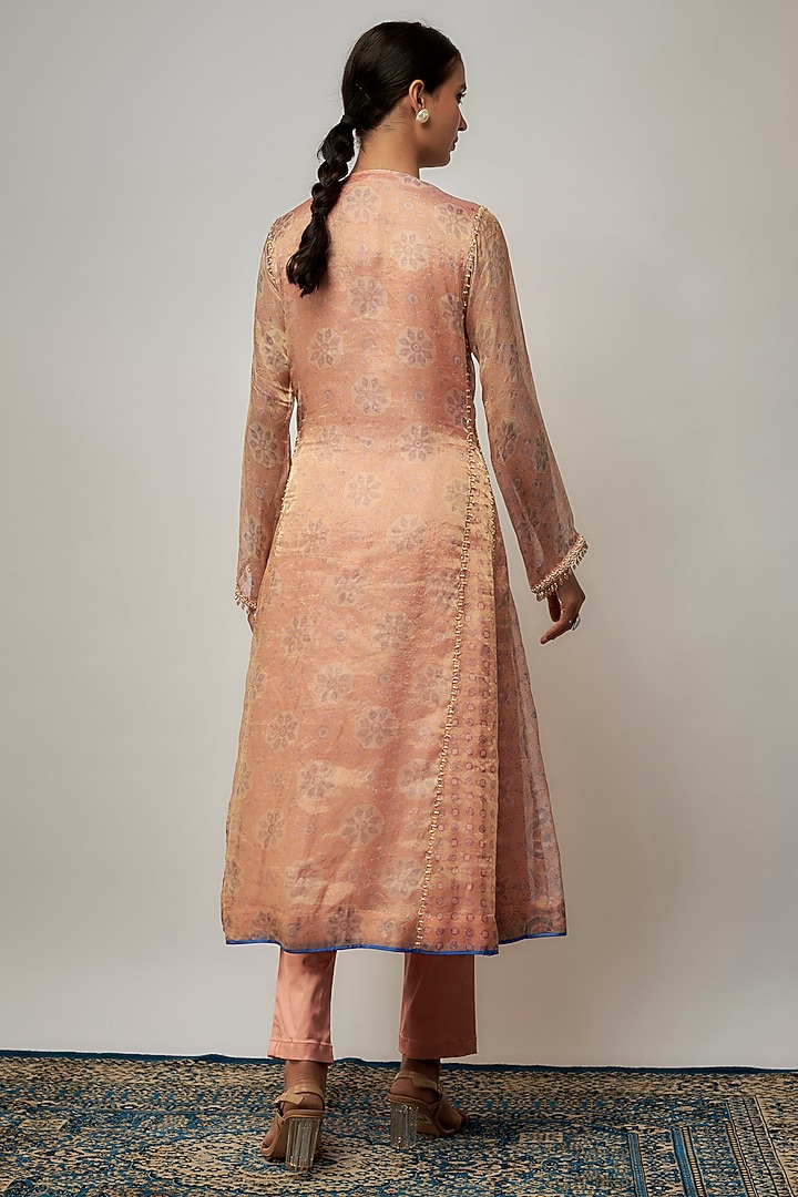 Peach Tissue Organza Embroidered Kurta Set by Prisha's at Pernia's Pop Up Shop