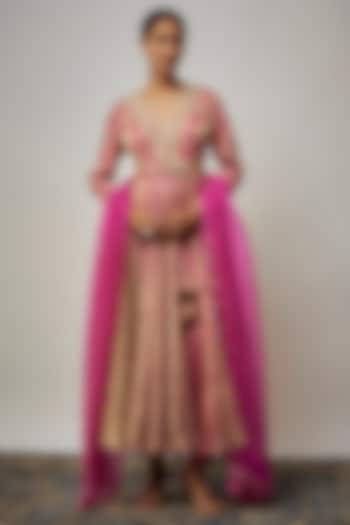 Pink Tissue Organza Embroidered Kurta Set by Prisha's at Pernia's Pop Up Shop