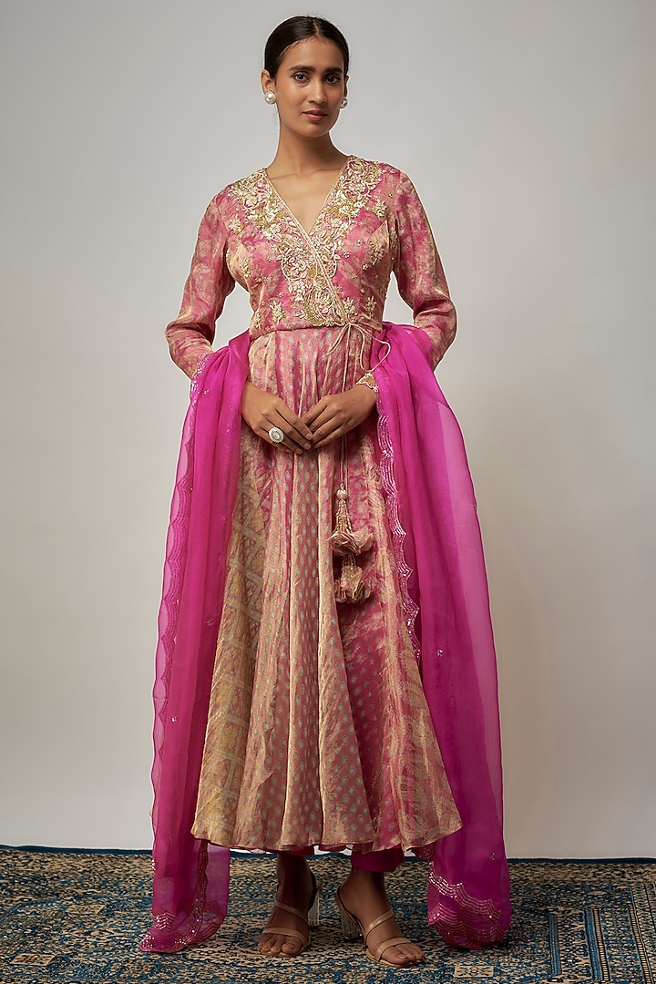 Pink Tissue Organza Embroidered Kurta Set by Prisha's at Pernia's Pop Up Shop