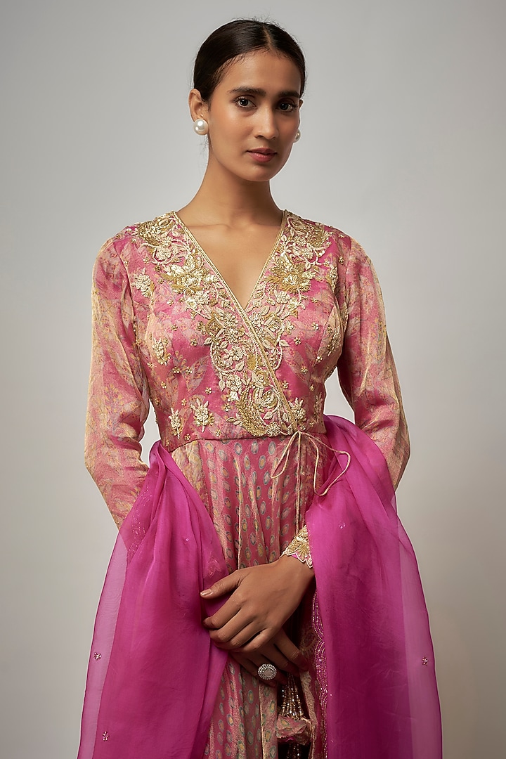 Pink Tissue Organza Embroidered Kurta Set by Prisha's at Pernia's Pop Up Shop