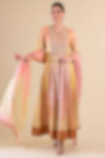 Yellow Orange Chanderi Kurta Set by Prisha's at Pernia's Pop Up Shop