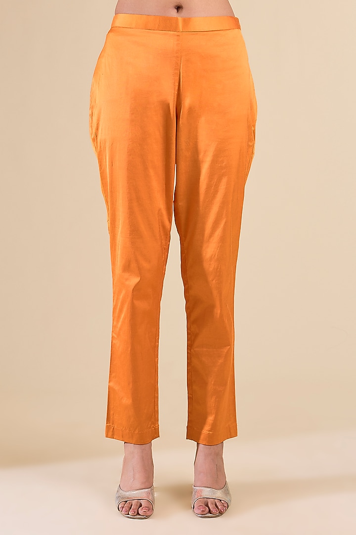 Yellow Orange Chanderi Kurta Set by Prisha's at Pernia's Pop Up Shop