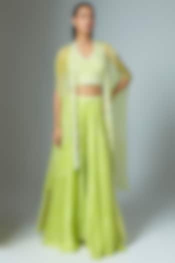 Green Kora Silk Bandhani Printed Palazzo Set by Prisha's at Pernia's Pop Up Shop