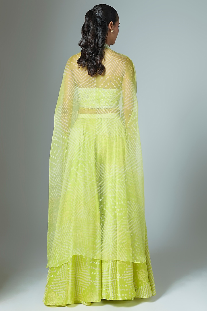 Green Kora Silk Bandhani Printed Palazzo Set by Prisha's at Pernia's Pop Up Shop