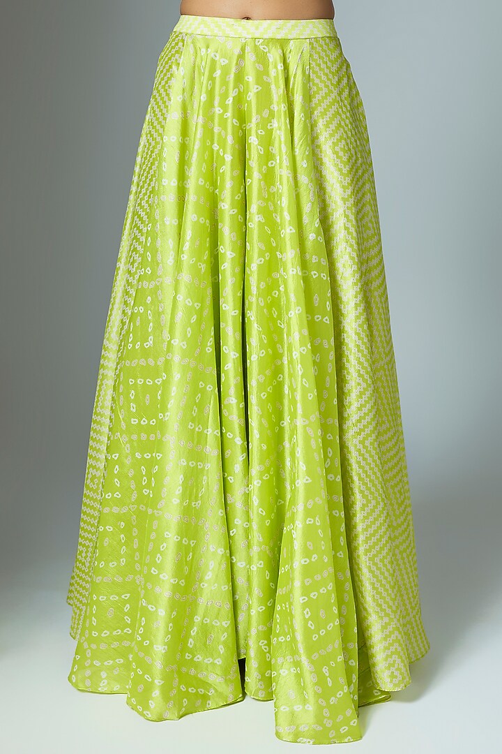 Green Kora Silk Bandhani Printed Palazzo Set by Prisha's at Pernia's Pop Up Shop