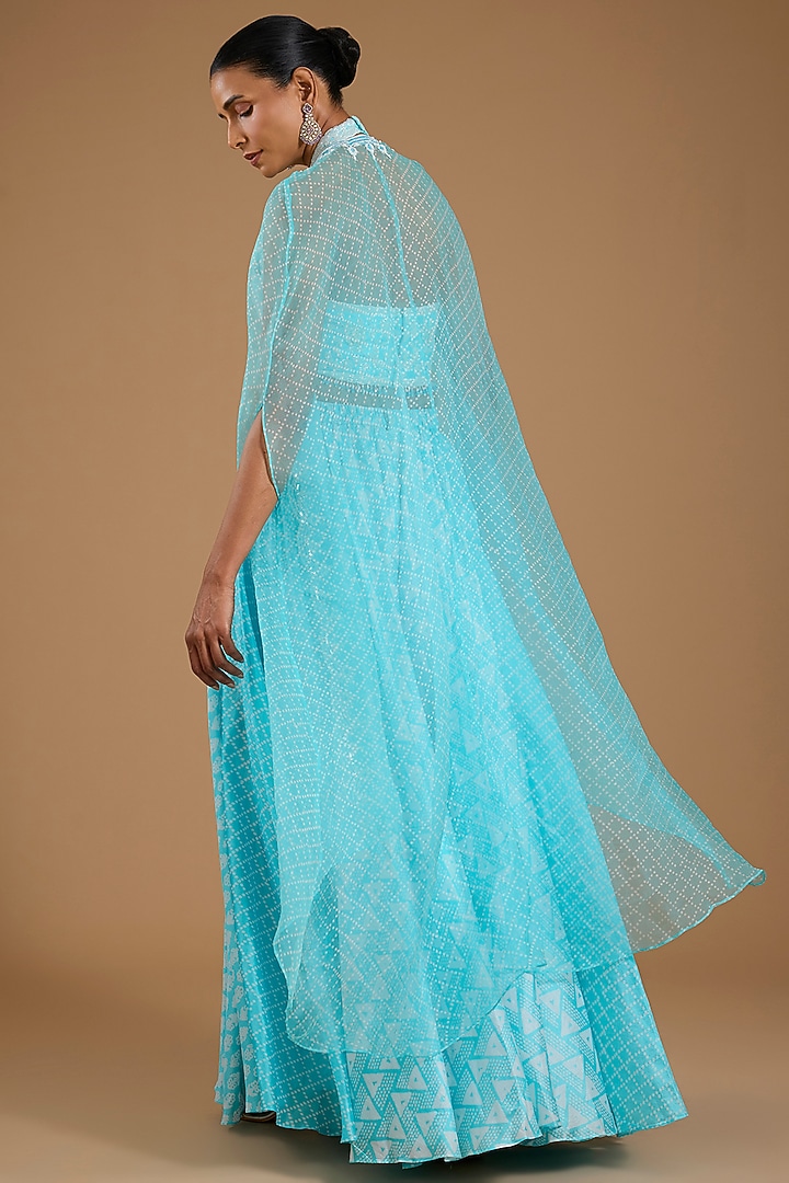 Blue Organza Embroidered Cape Set by Prisha's at Pernia's Pop Up Shop