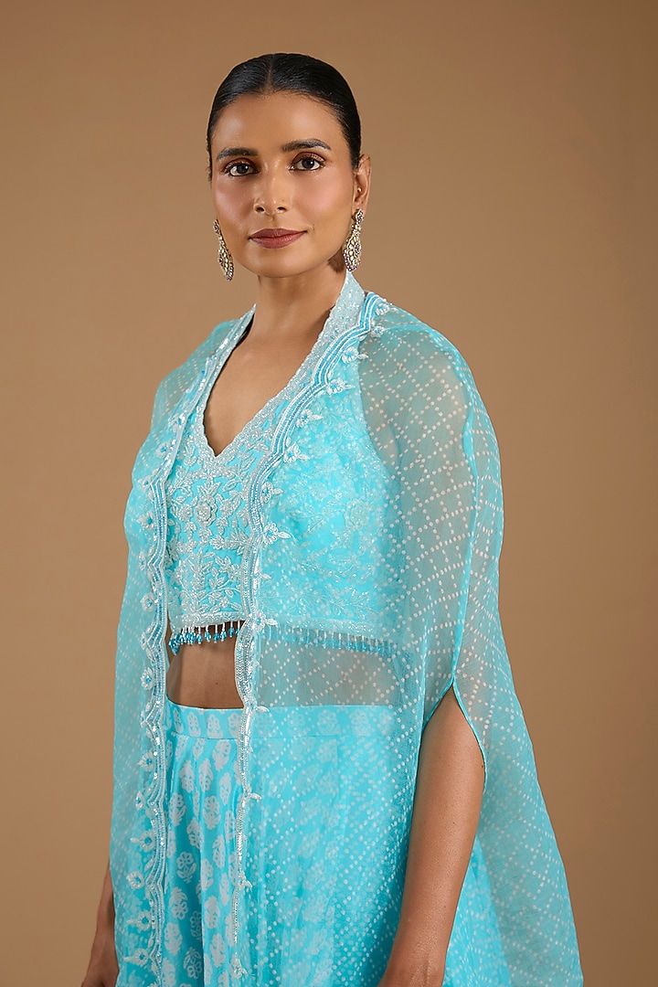 Blue Organza Embroidered Cape Set by Prisha's at Pernia's Pop Up Shop