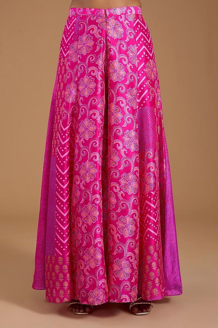 Pink Kora Silk Embroidered & Printed Kurta Set by Prisha's at Pernia's Pop Up Shop