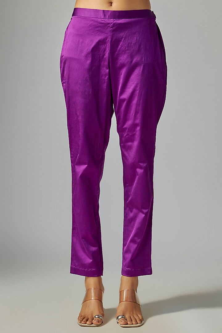 Purple Kora Silk Floral Embroidered Kurta Set by Prisha's at Pernia's Pop Up Shop