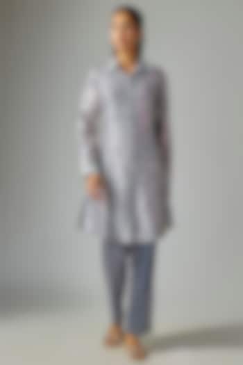Grey Kora Silk Tie-Dye Printed Long Kurta Set by Prisha's at Pernia's Pop Up Shop