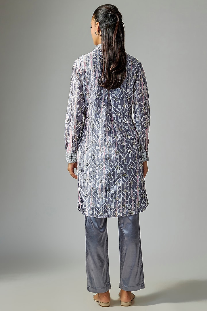 Grey Kora Silk Tie-Dye Printed Long Kurta Set by Prisha's at Pernia's Pop Up Shop