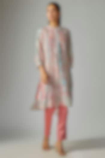 Pink & Blue Silk Tie and Dye Printed Kurta Set by Prisha's at Pernia's Pop Up Shop