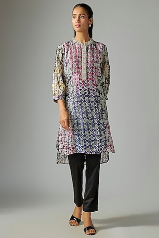 Purple Silk Tie & Dye Printed Kurta Set by Prisha's