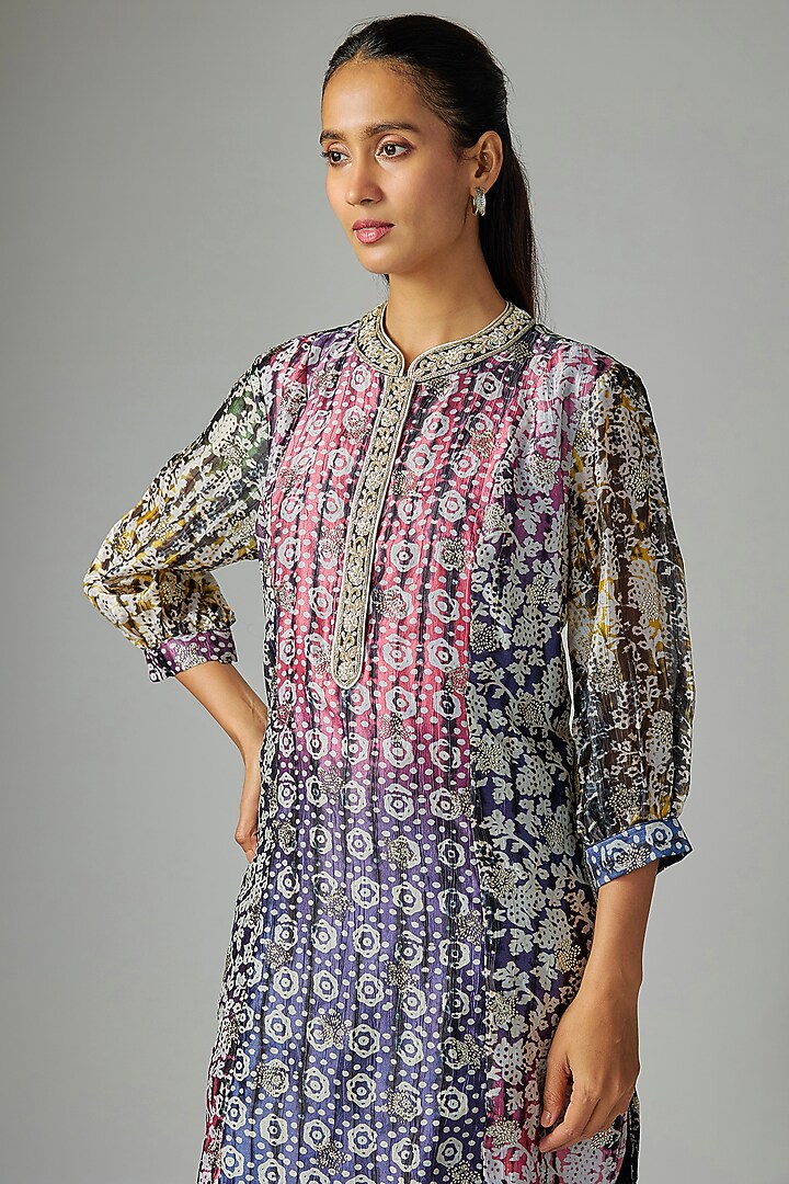 Purple Silk Tie & Dye Printed Kurta Set by Prisha's at Pernia's Pop Up Shop