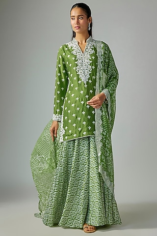 Green Silk Cutdana Embroidered Kurta Set by Prisha's