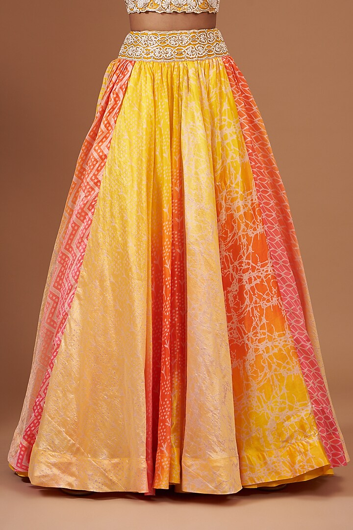Multi-Colored Kora Silk Block Printed Wedding Lehenga Set by Prisha's at Pernia's Pop Up Shop