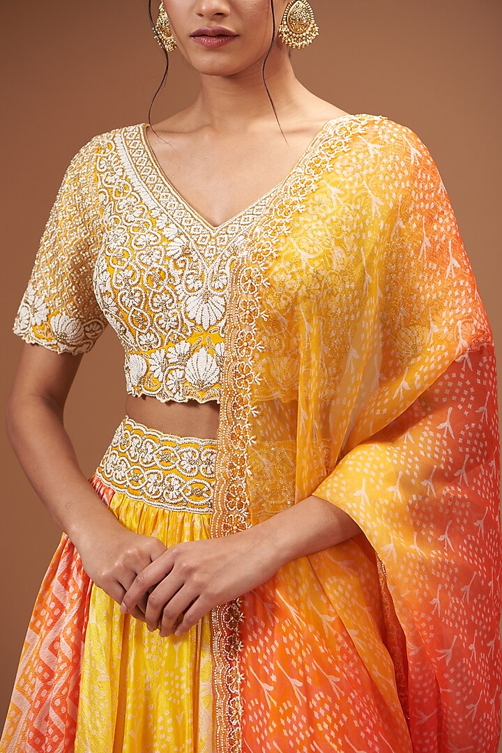 Multi-Colored Kora Silk Block Printed Wedding Lehenga Set by Prisha's at Pernia's Pop Up Shop